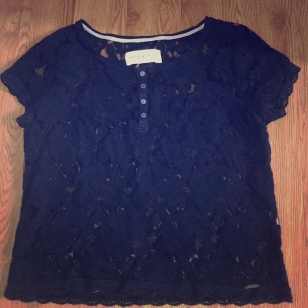 Abercrombie & Fitch Small Lace‎ Top Navy Blue